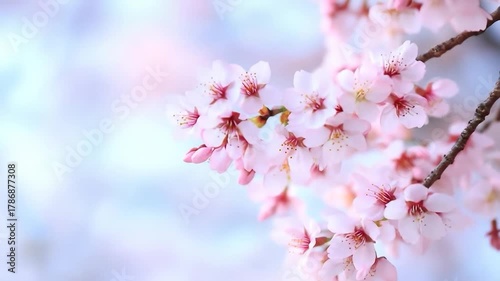 Pink cherry blossoms blooming in spring with soft background