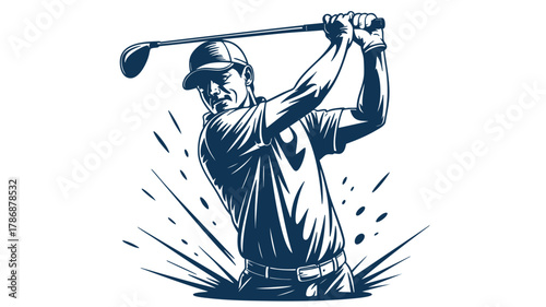Golfer mid-swing with golf club
