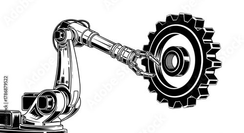 Robot arm interacting with gear mechanism
