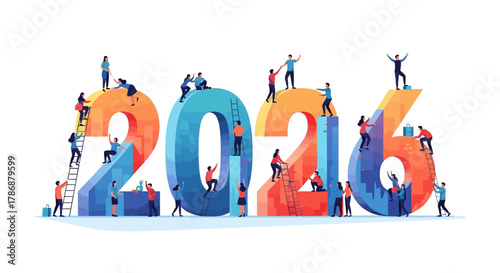 Teamwork building 2016 concept with people climbing