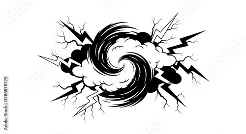 Storm cloud swirl with lightning bolts
