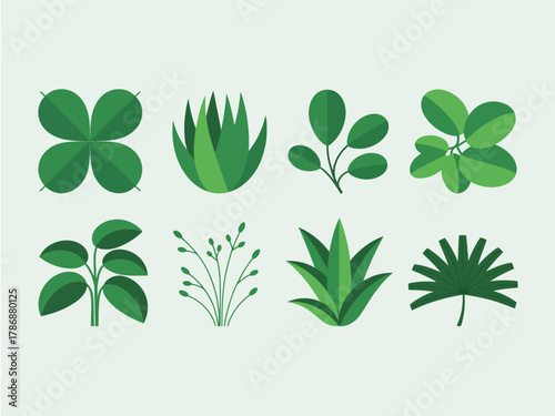 An artistic arrangement of green plants showcasing diversity in shape and size, this image celebrates nature's beauty and emphasizes the significance of greenery in design.