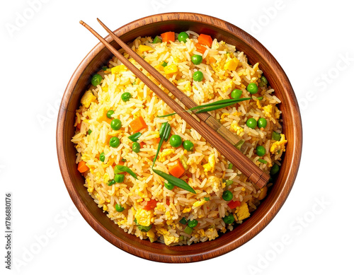  Classic Egg Fried Rice with Vegetables – Top View PNG