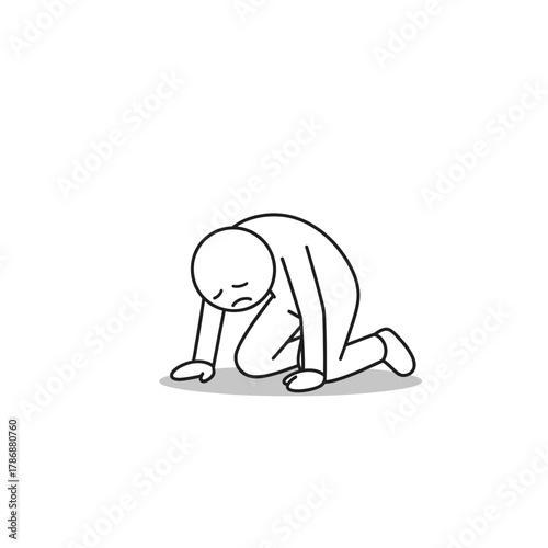 Stickman kneeling down with head low, showing exhaustion, sadness, or depression.