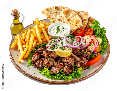 Turkish Doner Kebab Platter with Festive Elements – Studio Shot PNG