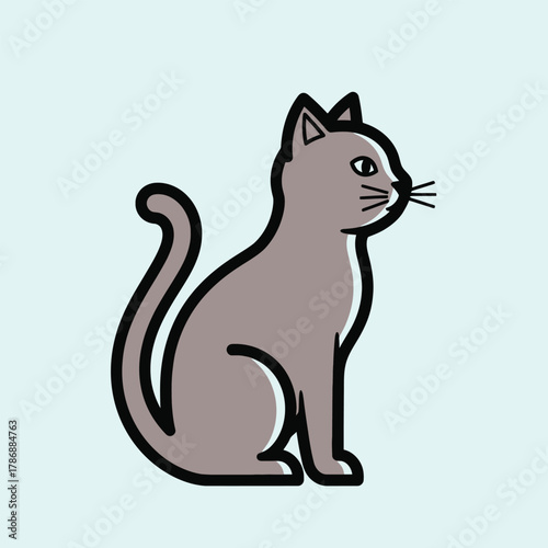 Gray cat sitting and looking to the right side.