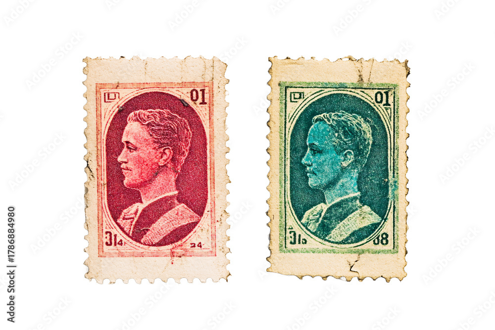 Fototapeta premium Two Different Stamps Side by Side with Space Between PNG