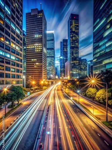 Night Cityscape with Passing Cars