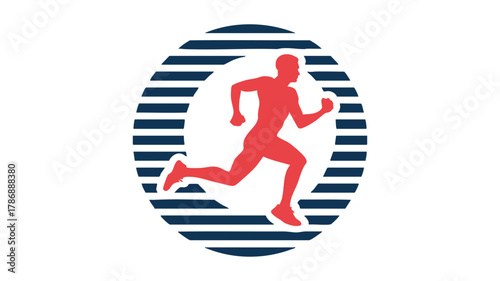Running man icon with blue stripes