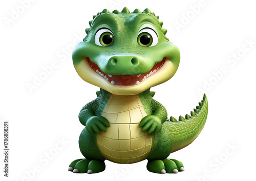 Cute crocodile 3d character isolated on a transparent or white background