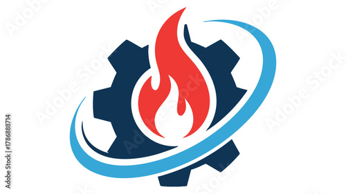 Industrial flame gear icon logo