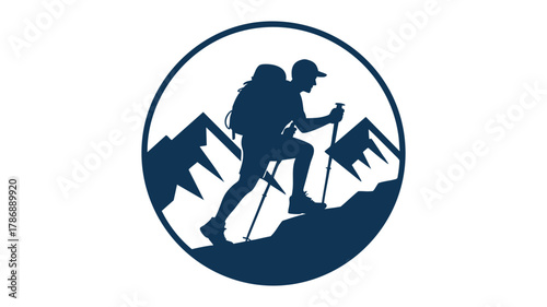 Hiker climbing up mountain journey