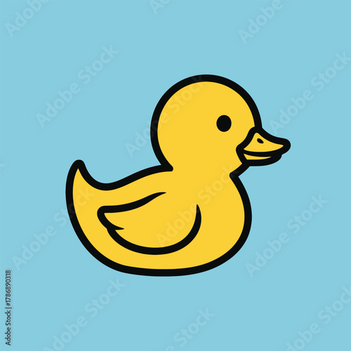 Yellow rubber ducky floating on a light blue background.