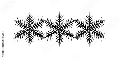 Illustration of a black and white pattern the pattern is made up of a series of spiky, starshaped elements arranged in a row