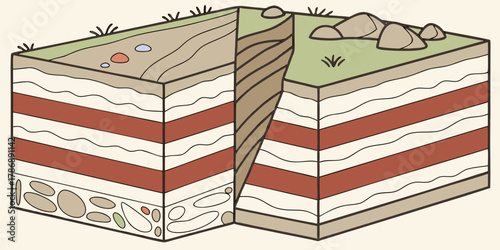 Diagram illustrating a fault line, a fracture or zone of fractures between two blocks of rock, showcasing the displacement of the earths crust