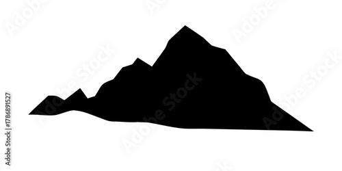 A stark mountain silhouette, a dark and imposing peak against a bright sky, evoking a sense of adventure, challenge, and the untamed beauty of nature