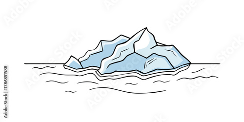 Hand drawn iceberg floating on the water vector illustration of a large piece of freshwater ice that has broken off a glacier or ice shelf