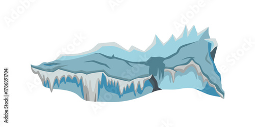 Illustration of a large iceberg with jagged edges and icicles, , perfect for arctic, antarctic, or climate change designs