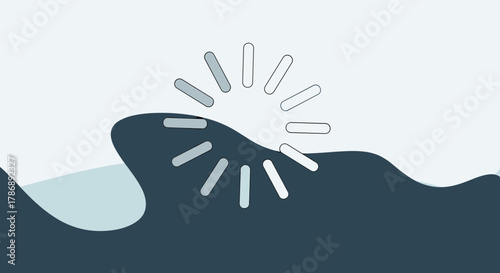 Abstract illustration of a circular loading progress indicator partially submerged in a dark wavy fluid, suggesting a filling process.