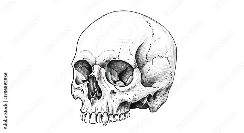 Obraz premium Anatomical Human Skull Drawing Illustration.