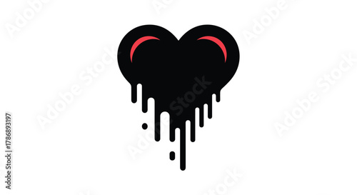 A black heart icon with red crescent shapes at its top, illustratively melting and dripping downwards on a white background, symbolizing sadness or loss.