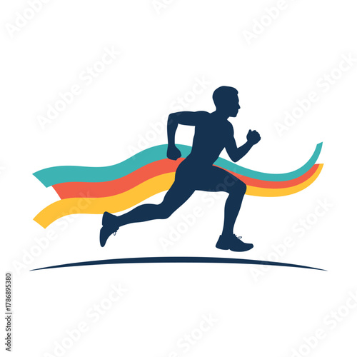 Runner silhouette with colorful abstract motion trails