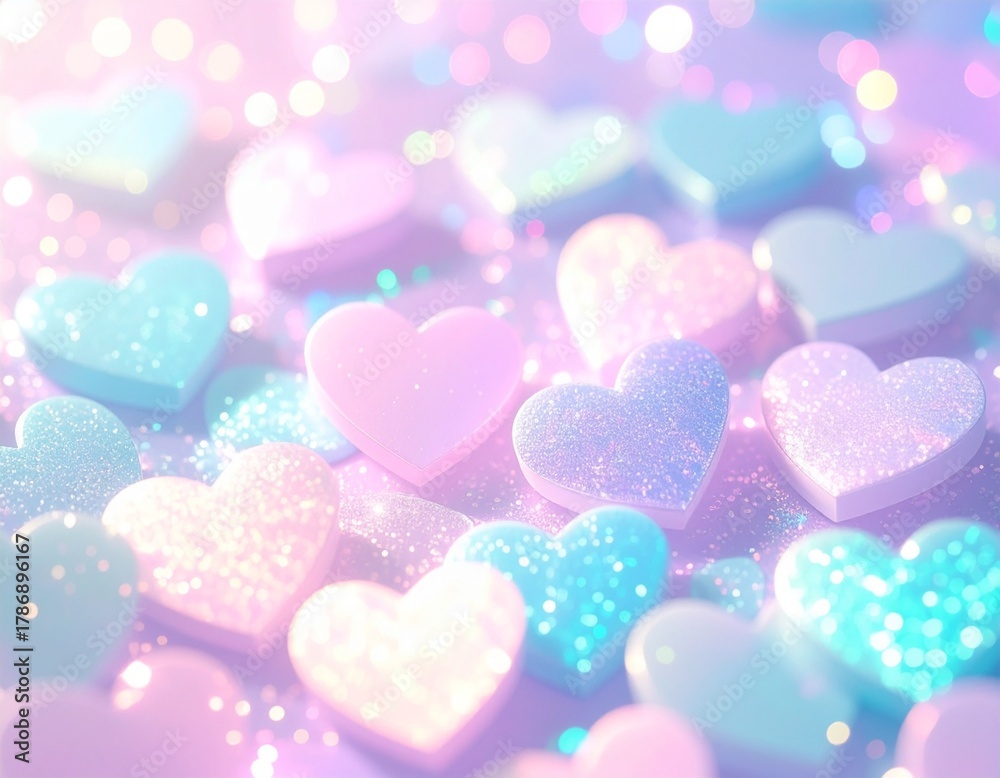 Fototapeta premium ゆめかわいいキラキラハートの背景画像。Generated AI