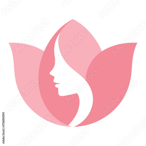Elegant woman s profile within pink lotus petals
