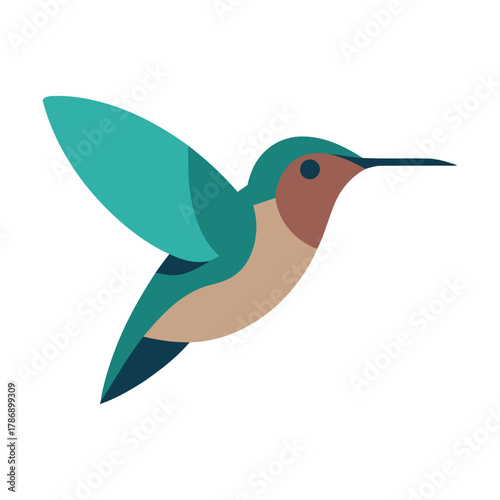 Stylized hummingbird in flight with teal wings