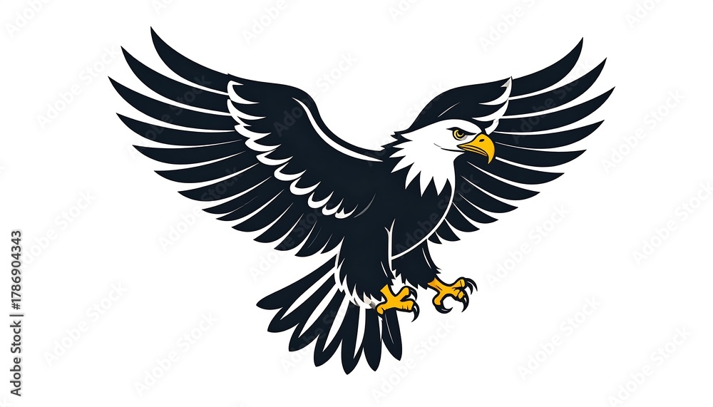 Fototapeta premium Majestic Bald Eagle Soaring High with Wings Spread Wide.