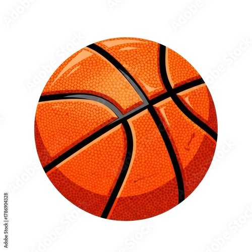 Vibrant Orange Basketball with Black Lines Isolated on White Background.