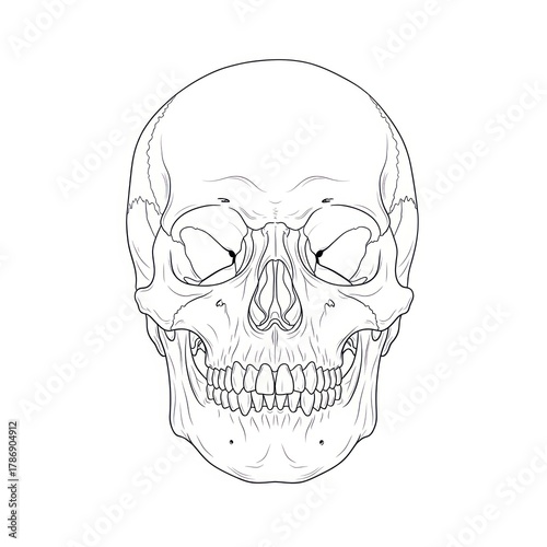 Detailed Human Skull Anatomy Line Art Illustration.