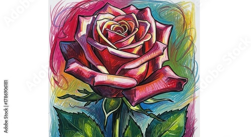 Vibrant Rose Bloom with Colorful Abstract Background.