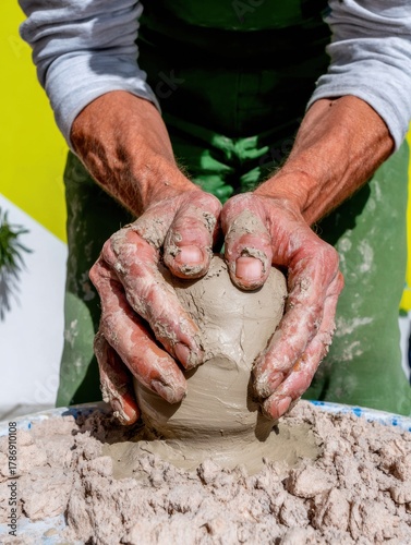 Professional Hands Shaping Biomorphic Organic Clay Sculpture Authentic Creation for Design Marketing and Editorial Use