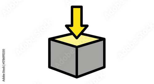 Yellow arrow pointing down into a gray box, representing the concept of input or insertion