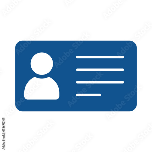 Blue identification card with person icon and lines for text isolated on transparent background