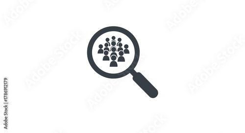 Magnifying glass over a group of people icon symbolizing search and analysis