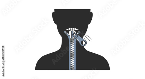 Symbolic Zipped Mouth Graphic Illustrating Silence, Secrets, and Communication Control