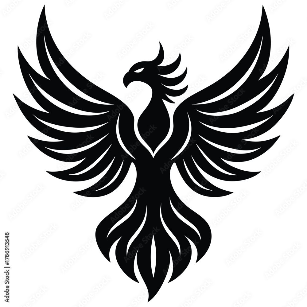 Fototapeta premium linocut phoenix rising bold curved carving lines