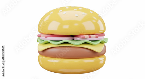 Delicious 3D Rendered Hamburger with Fresh Ingredients Isolated on a White Background