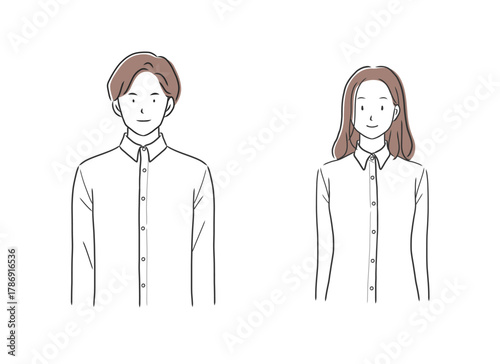長袖シャツを着た男性と女性のイラストセット