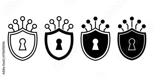 Cyber Security Shield Black Icon Bundle for Online Protection and Privacy Concept