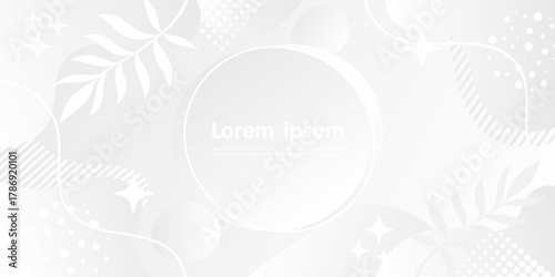 White gradient abstract background with Smooth Organic Shapes and botanical elements. liquid shapes