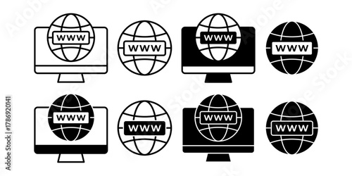 Domain www Black Icon Bundle for Internet Website and Online Address Concept