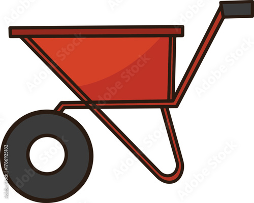 Red construction sand cart cartoon with black wheels
