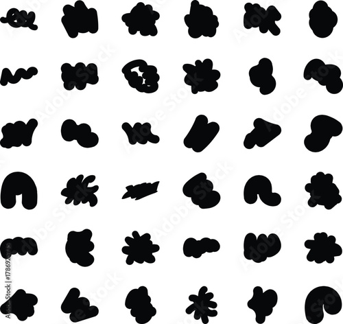 Abstract Black Ink Shape Pattern Collection for Creative Design Projects. Solid Rounded Organic Icon Shape Set for Modern Graphic Design. Black Silhouette Vector Collection