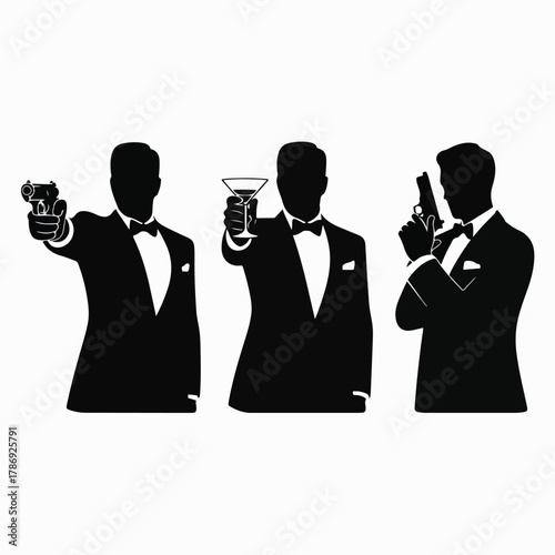Secret-Agent Silhouette Set — Tuxedo Poses (Matching)