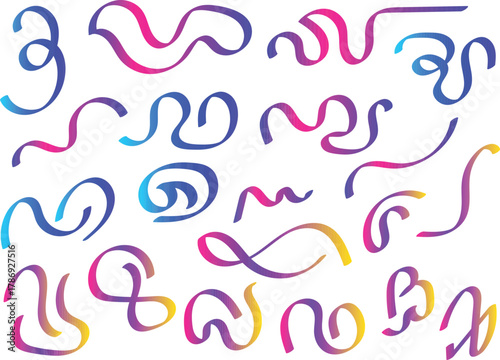 Colorful Curvy Decorative Line Shape Pack. Dynamic Gradient Swirls and Wavy Lines Collection.