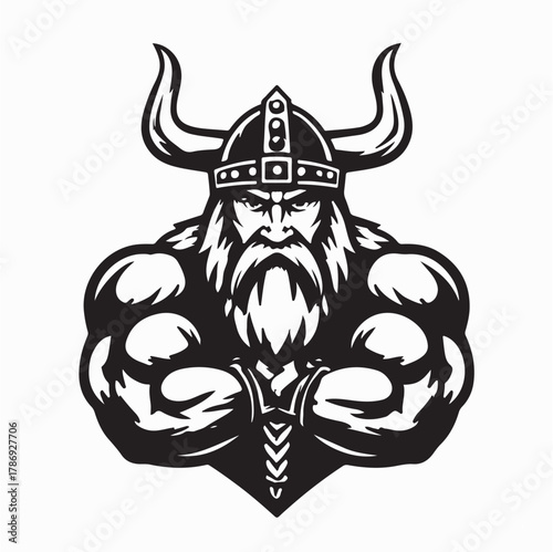 Brave Nordic Fighter Muscular Viking Illustration on white background
