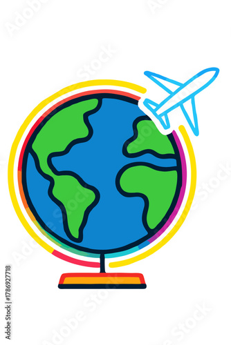 Illustration of a globe with an airplane